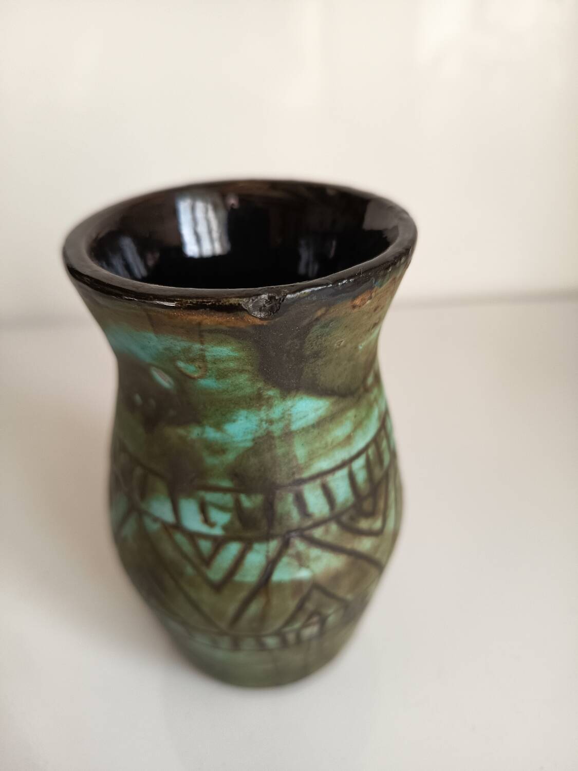 Vase Alain Maunier Vallauris 1950s 60s geometric turquoise decoration