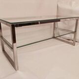1980s coffee table with a double chrome metal top.