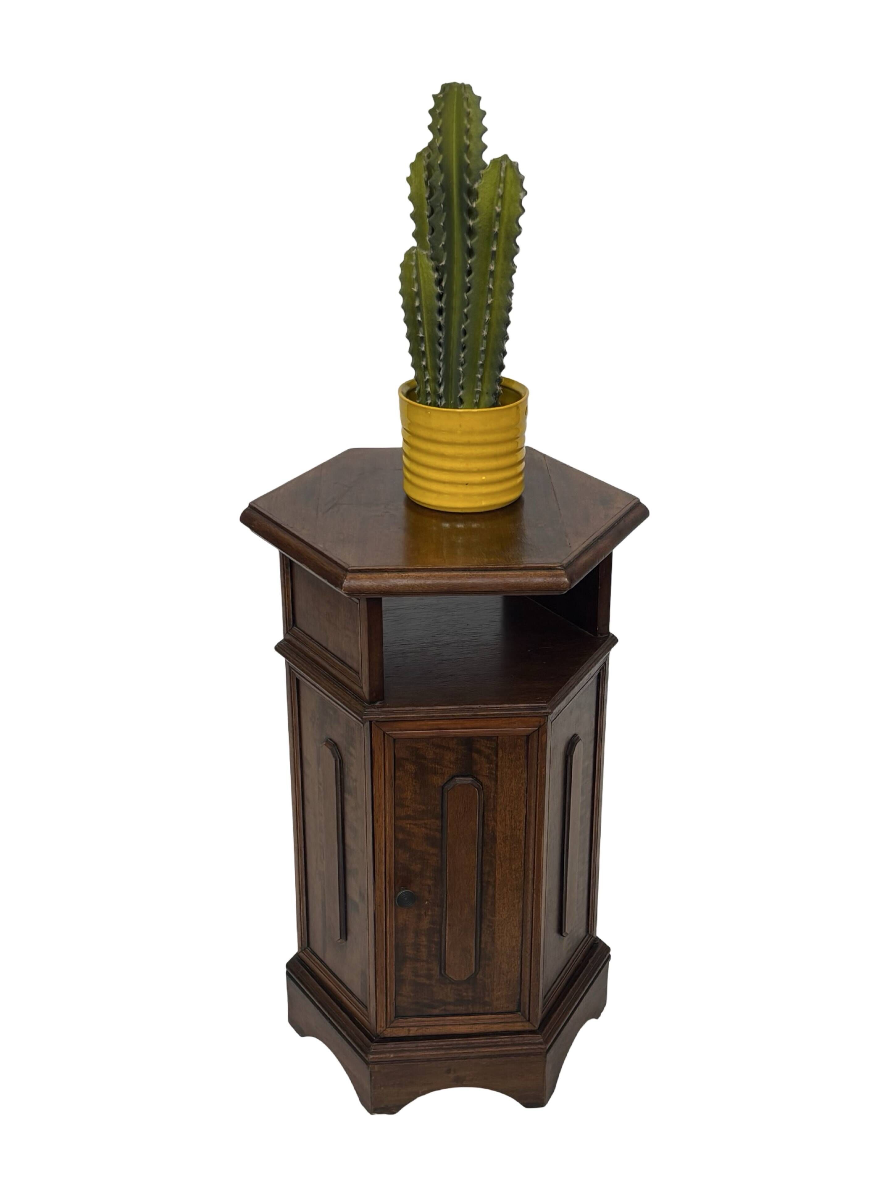 Vintage Hexagonal Side Cabinet with Door Small Side Table Column