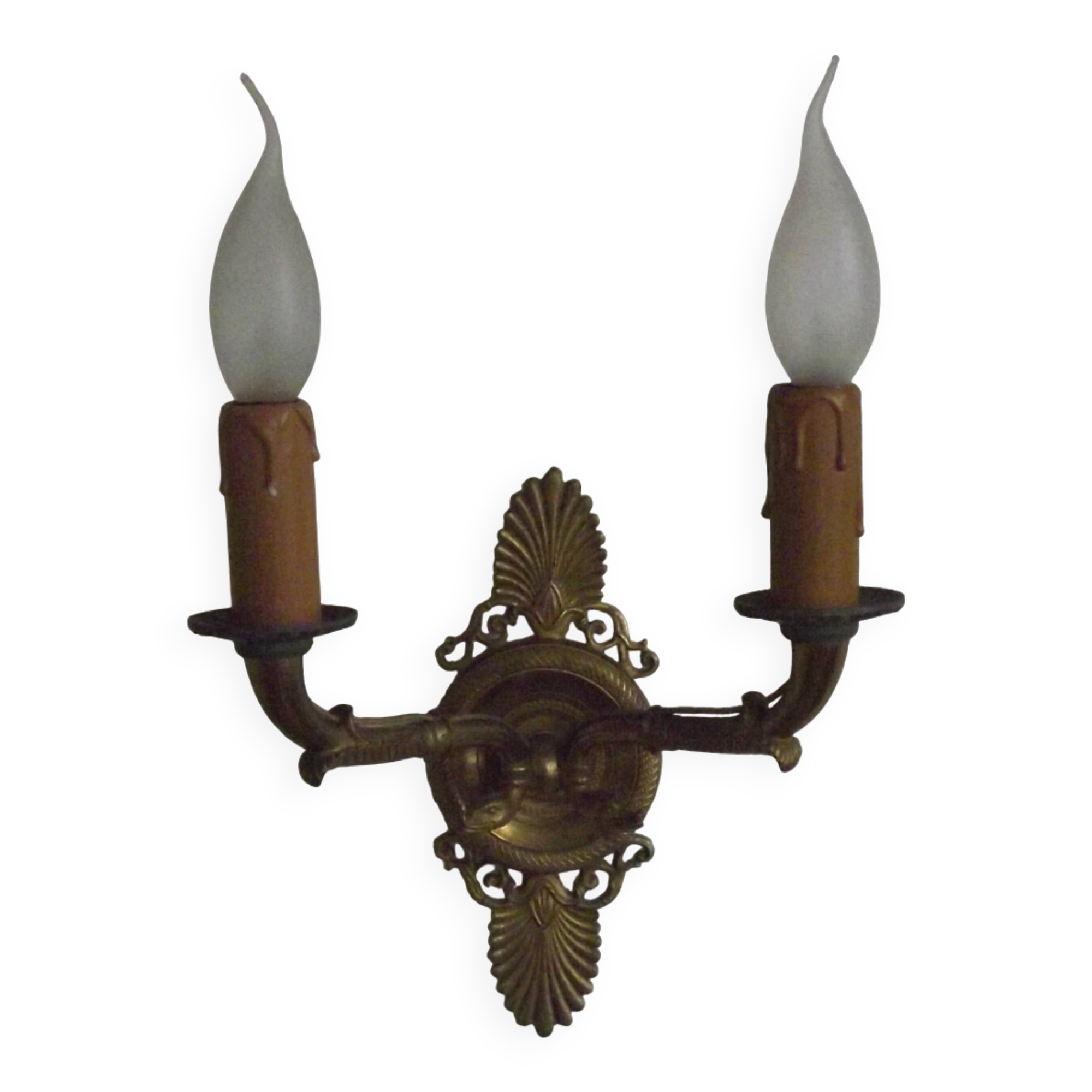 French Antique Bronze Empire Double Wall Sconce with Fan & Swan Detail 5239
