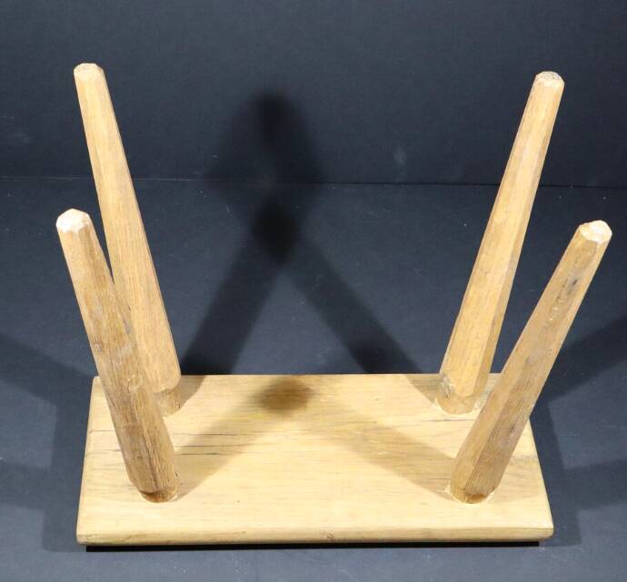 Set of 2 solid wood stools in French brutalist style.