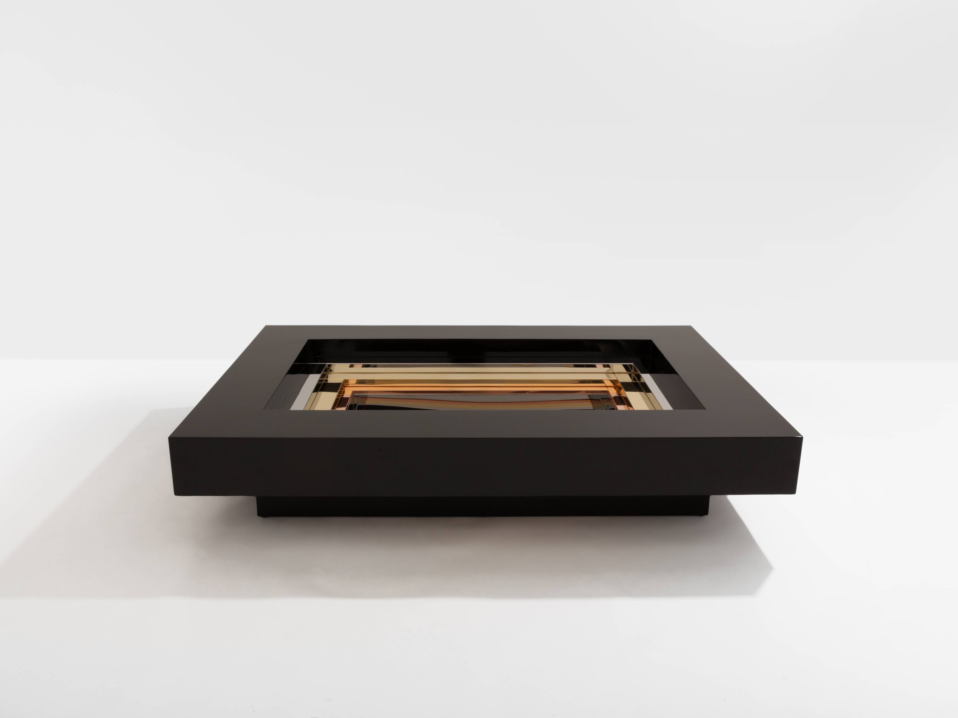 Lacquered brass and chrome coffee table by Alain Delon for Maison Jansen, 1972