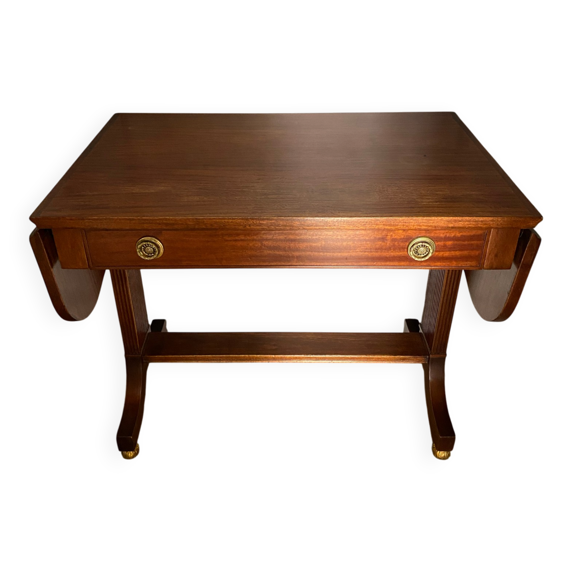 Desk sold / Empire style side table in mahogany with drawer.