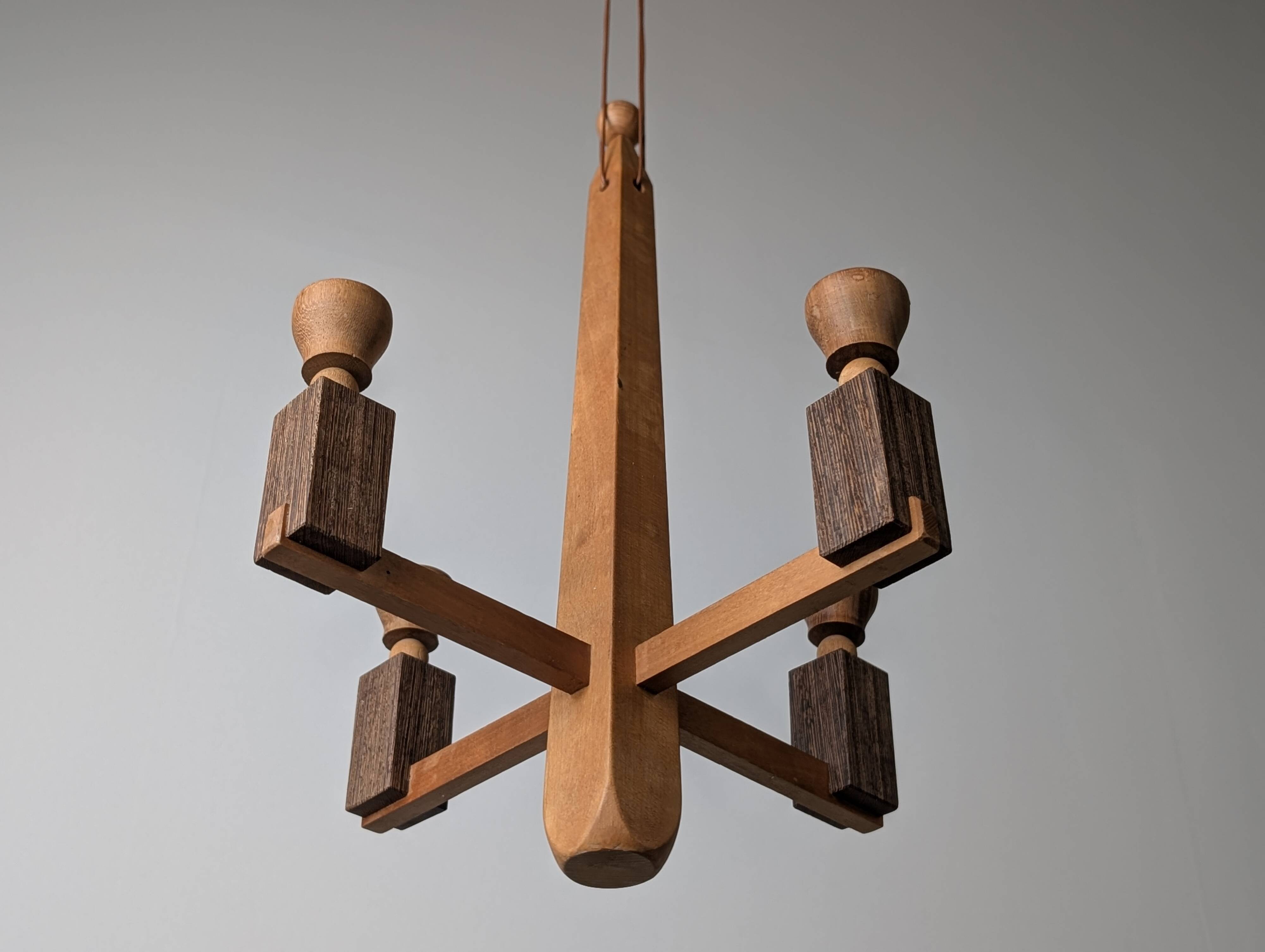 Danish hanging wooden candelabra, Art Deco style, 1970s