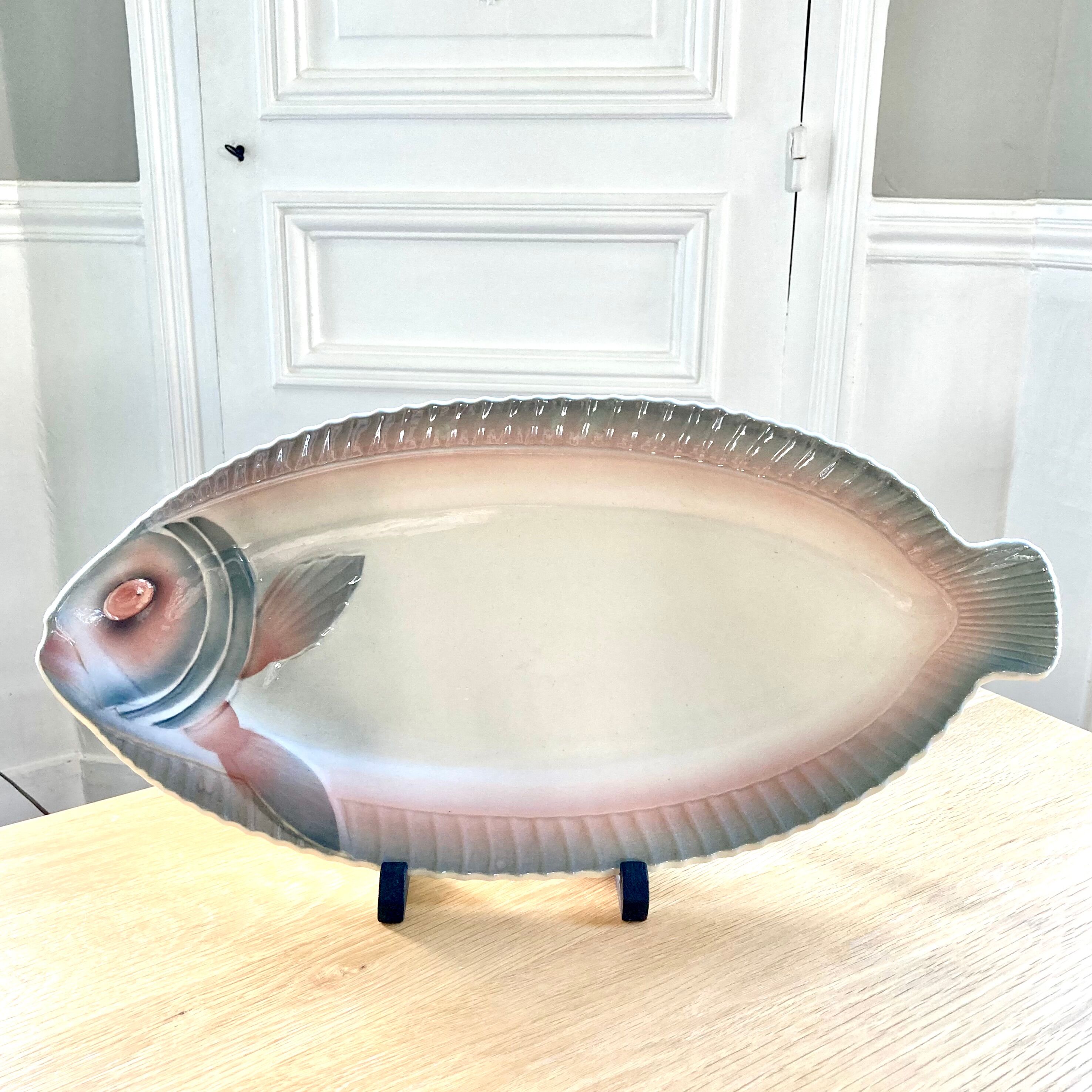 Faience fish dish Digoin Sarreguemines