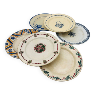 Series of 6 mismatched dinner plates.