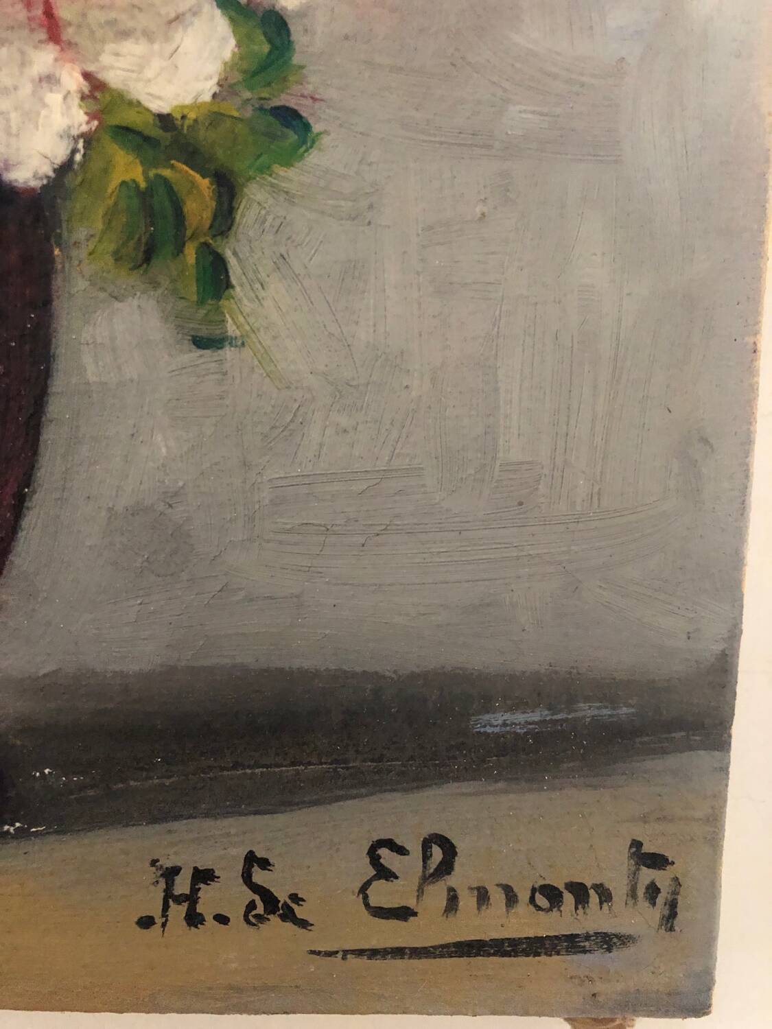 Oil on canvas bouquet of anemones by Henriette de Elmonty