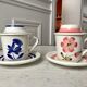 Duo of tea cups / herbal teas Sarreguemines colorful 50s