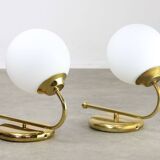 Vintage italian golden and opaline wall lamps, set of 2
