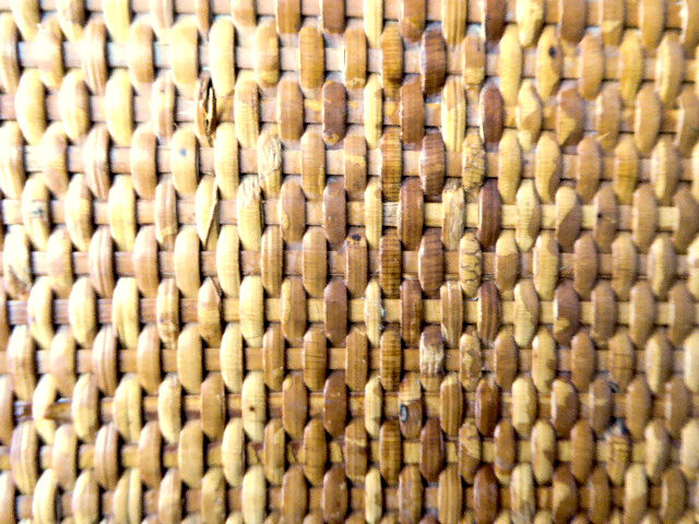 Vintage coffee table wood and blond rattan one drawer ca 1970