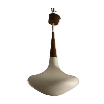 Teak and opaline hanging lamp by Massive, Belgium 1960