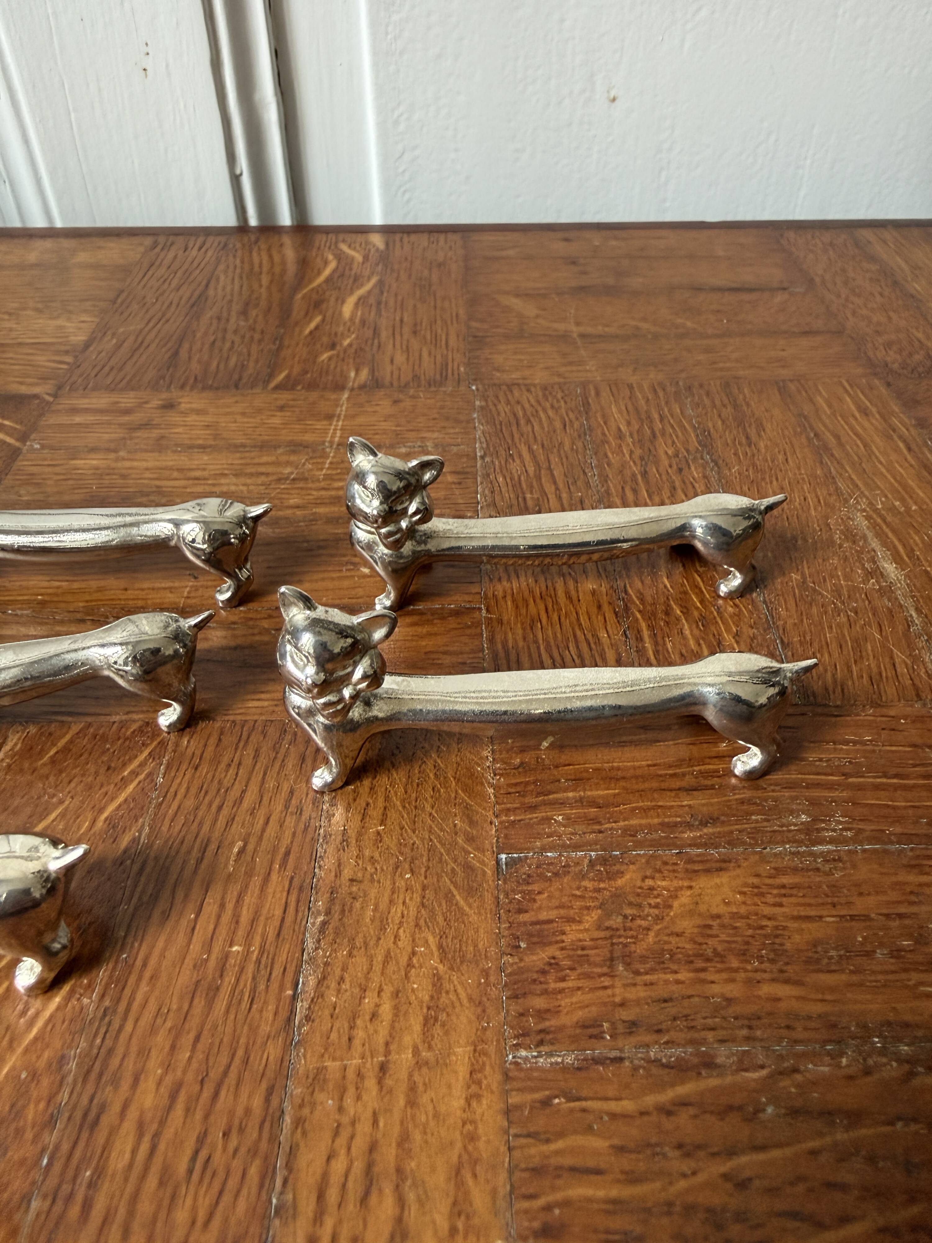 Set of 6 silver-plated cat knife rests