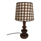 Wooden foot lamp brown tartan lampshade, cottage style