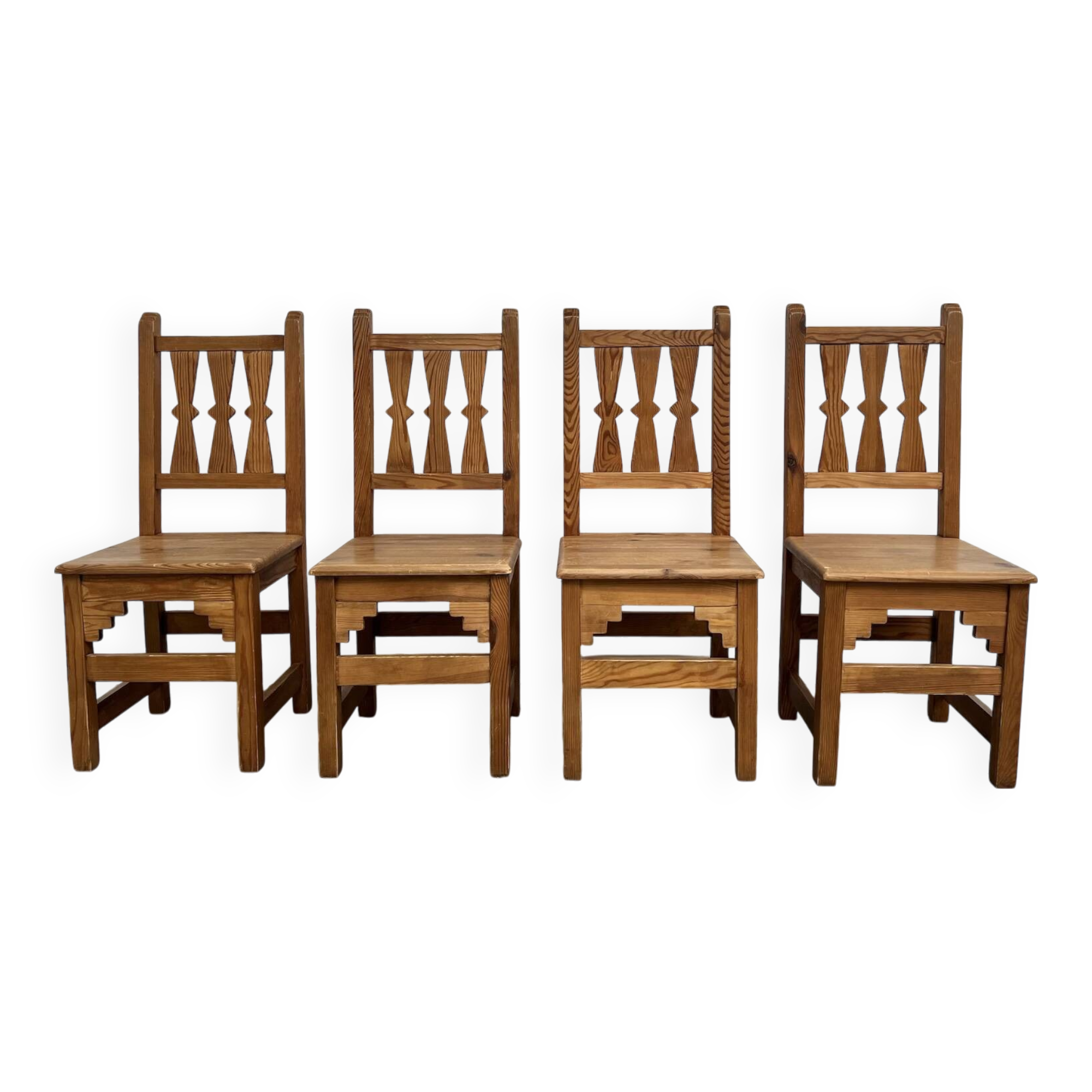 Set of 4 pine chairs, 1970s