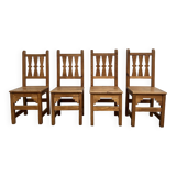 Set of 4 pine chairs, 1970s