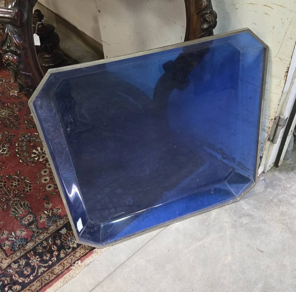 Large rectangular tray with cut corners / lucite and metal