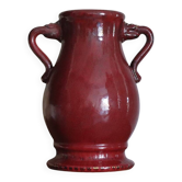 Vase vintage émaillé rouge à deux anses