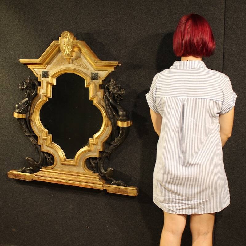 19th century lacquered and gilded Italian mirror