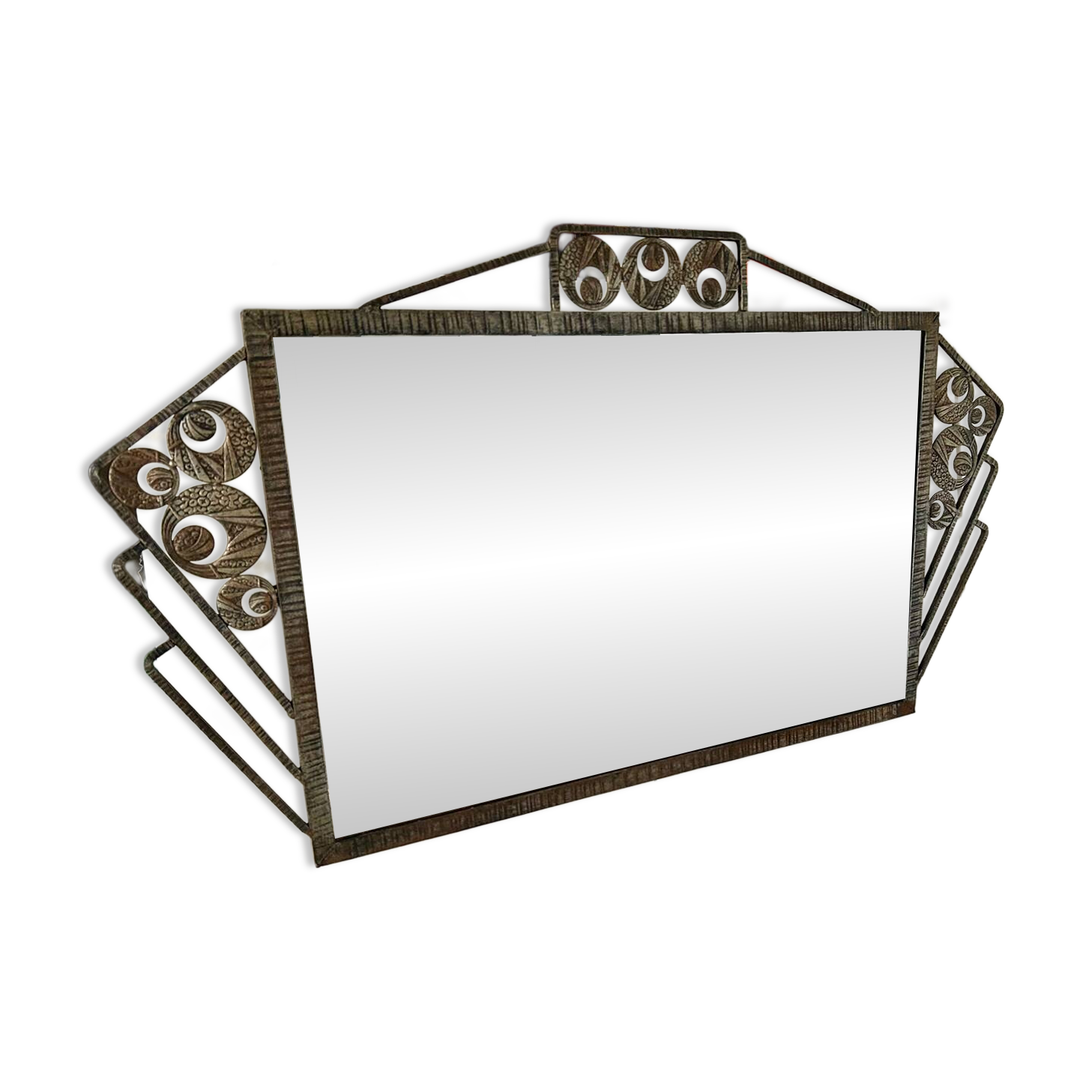 Art Deco mirror 1930 hammered iron and beveled mirror