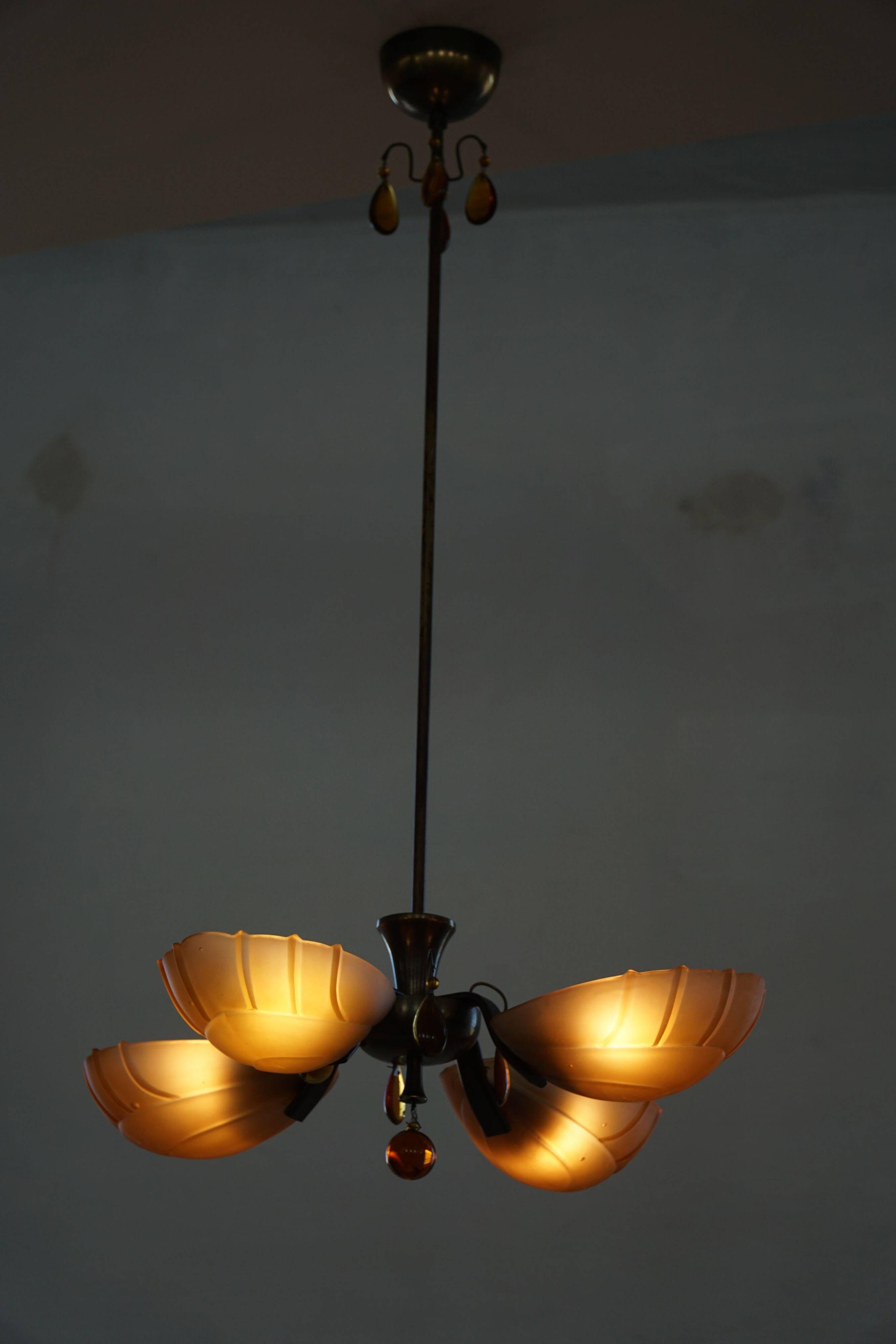 Lustre Art déco par Paavo Tynell pour Taito Oy, Finlande, années 1930