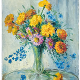 Old painting - Bouquet of flowers in a glass vase