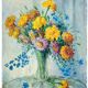 Old painting - Bouquet of flowers in a glass vase