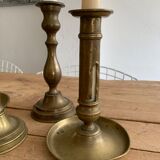 Set 4 vintage brass candlesticks patinated