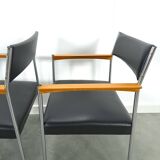 Chaises DDR avec base chromée et revêtement noir, chaises de salle à manger