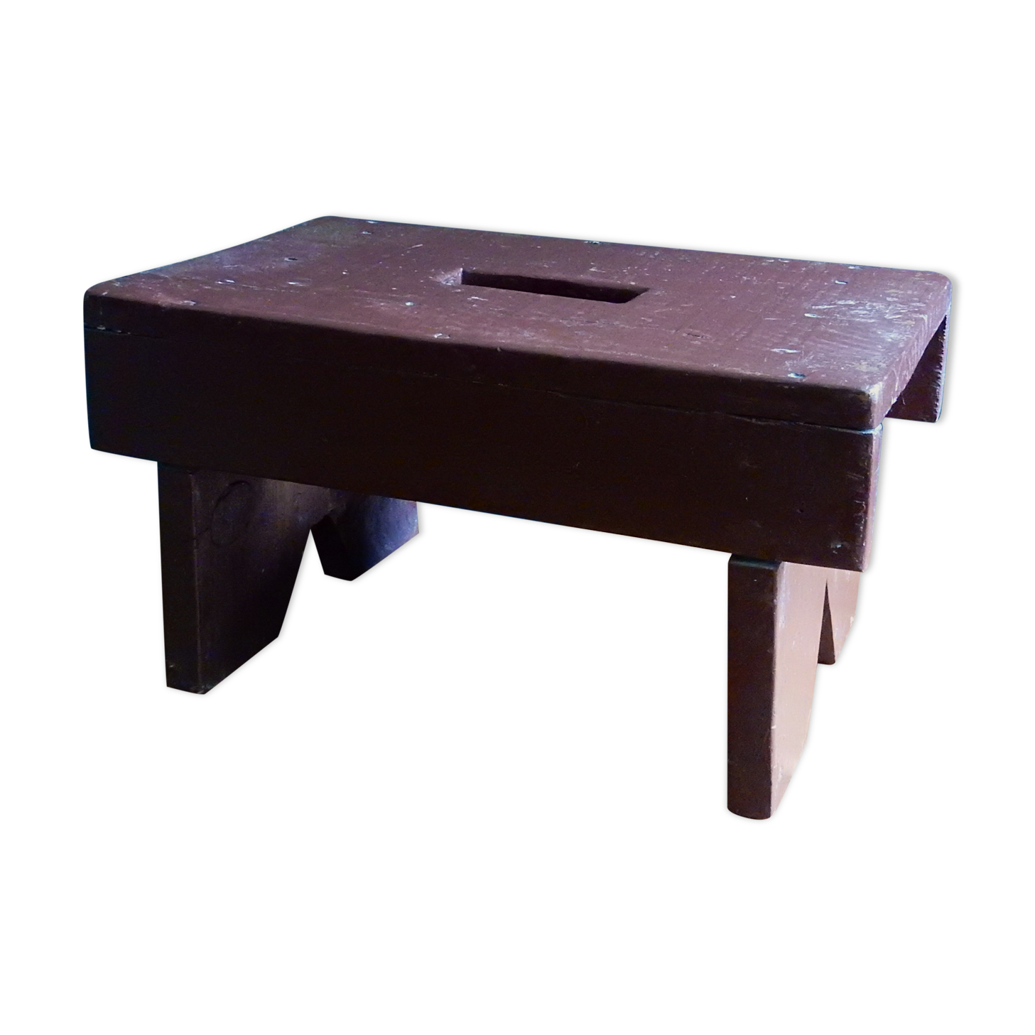 Tabouret de ferme en bois peint patiné
