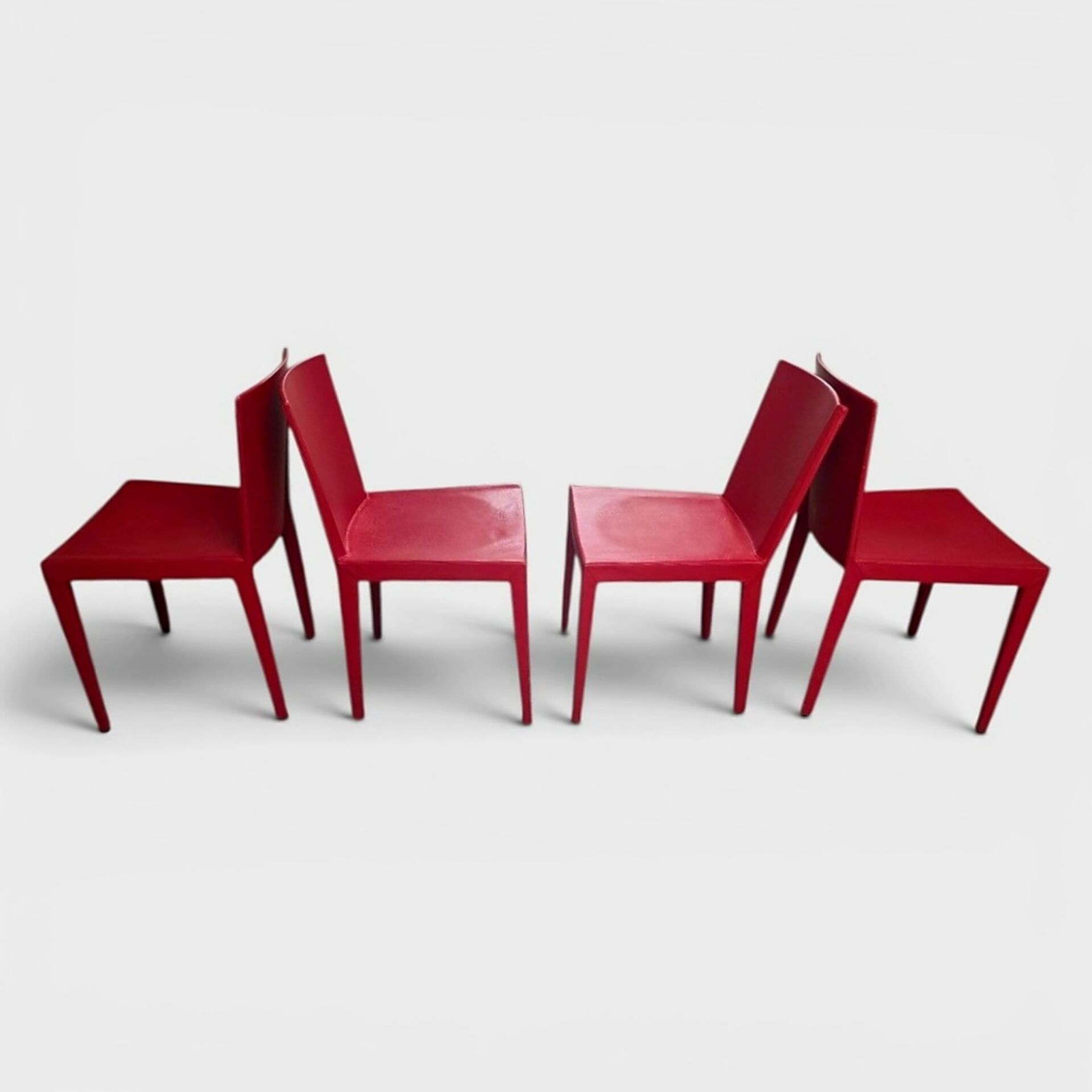 Set of 4 red saddle leather chairs - Matteo Grassi - Circa 1980