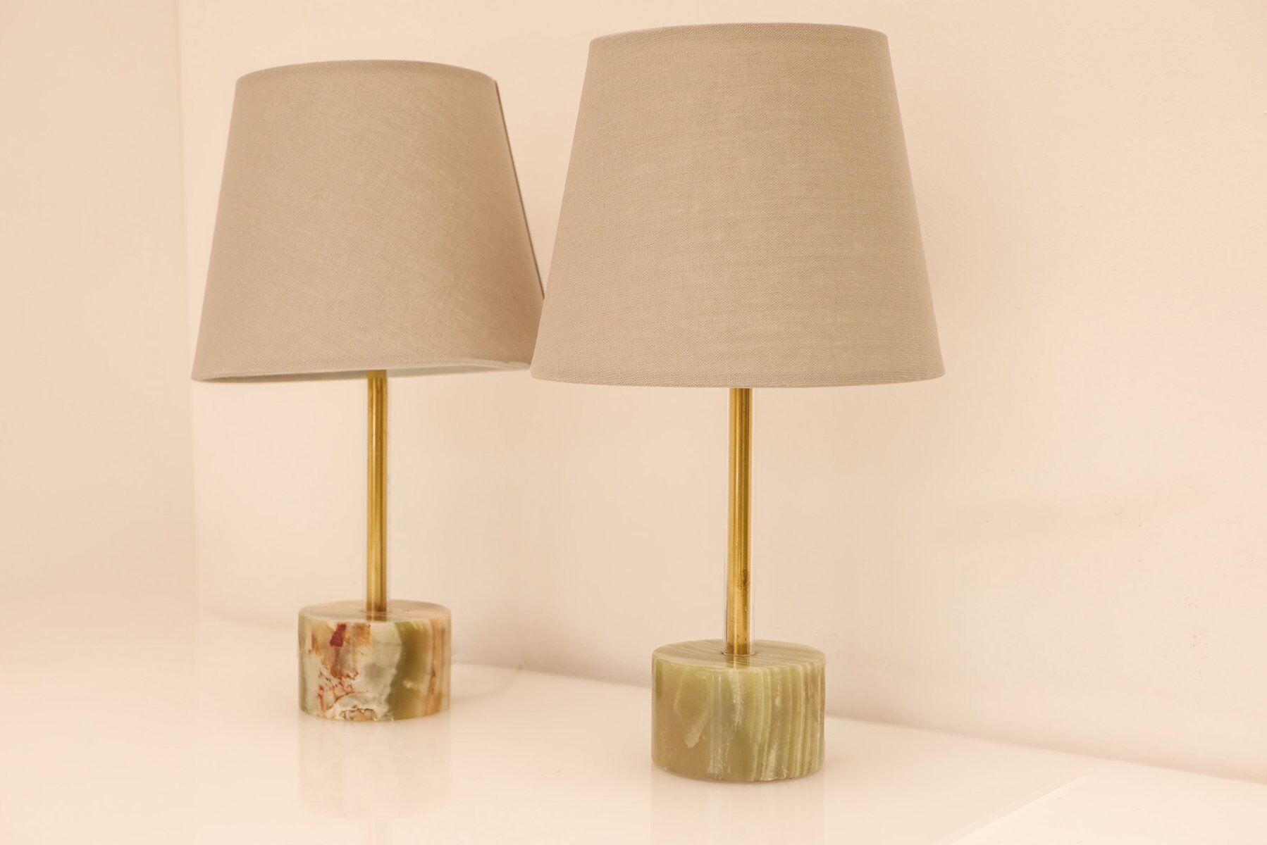 Mid-century modern Italian onyx and brass table lamps, set of 2