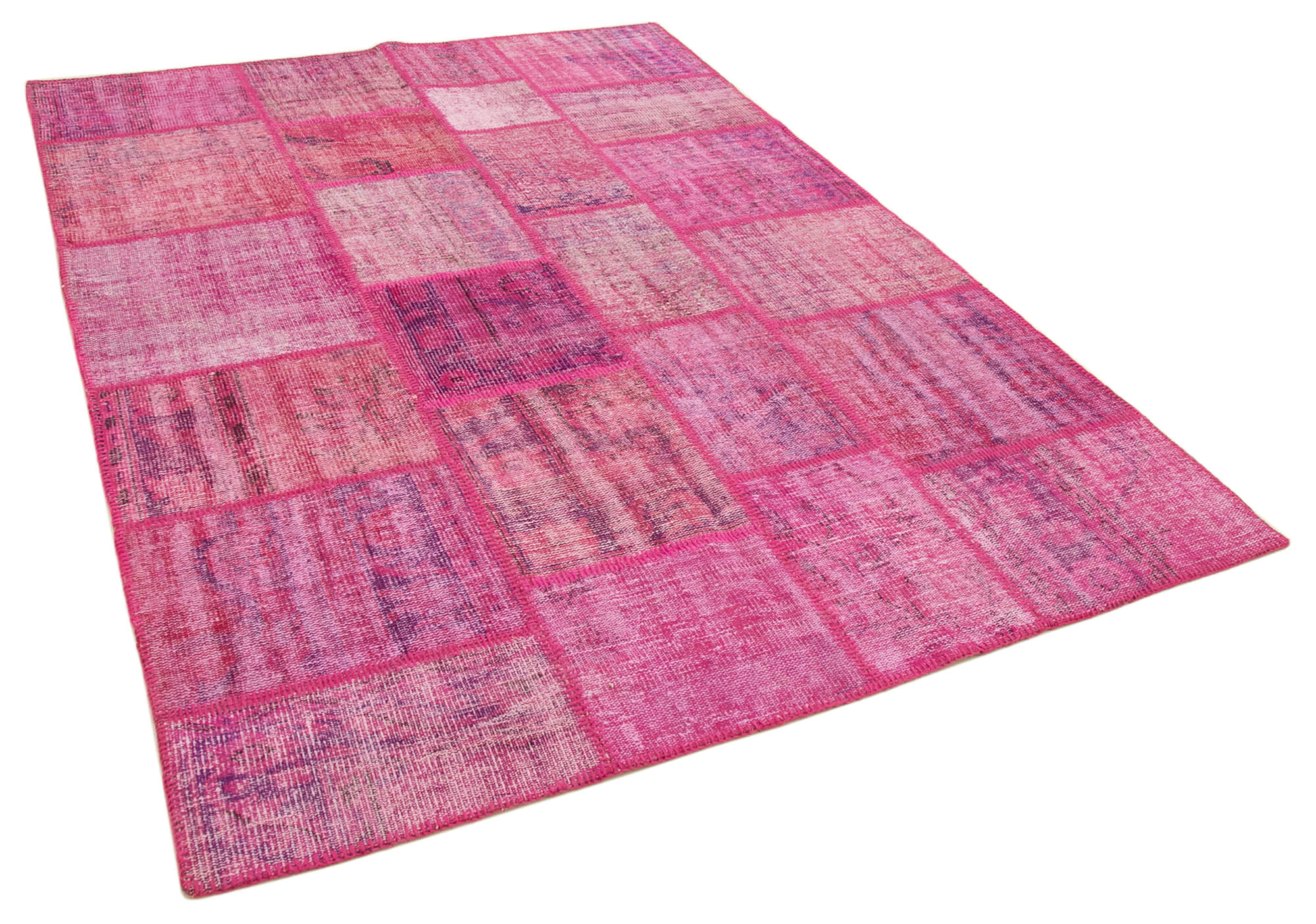 Handwoven anatolian contemporary 176 cm x 242 cm pink patchwork carpet
