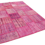 Handwoven anatolian contemporary 176 cm x 242 cm pink patchwork carpet