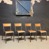 Set of Mulca school chairs patinated graphite.