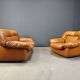 Mid century Italian leather sofa set by Ercole Biella for Grappeggia, 1970s