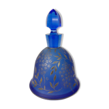 Carafe flacon ancien en verre dépoli bleu cobalt décor argent