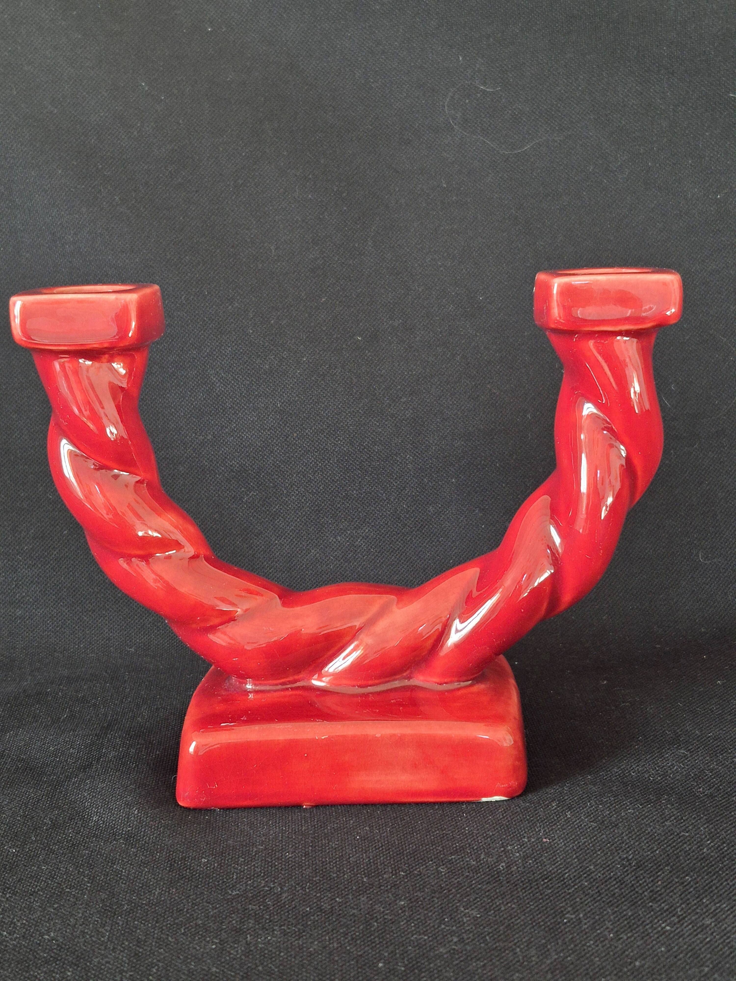 Ceramic chandelier, signed LONGCHAMP, twisted old red