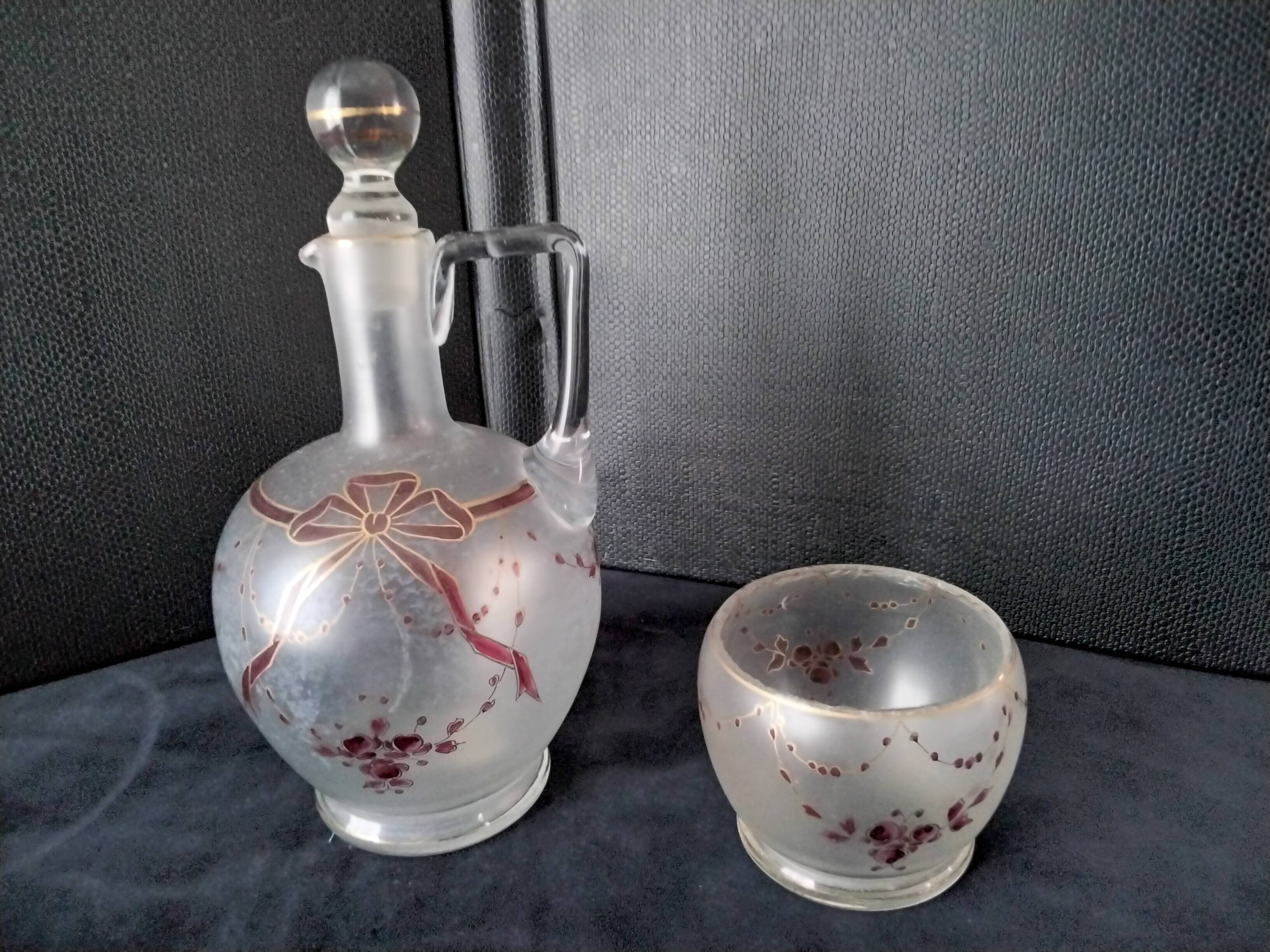 Antique frosted glass nightstand Hand-painted decor