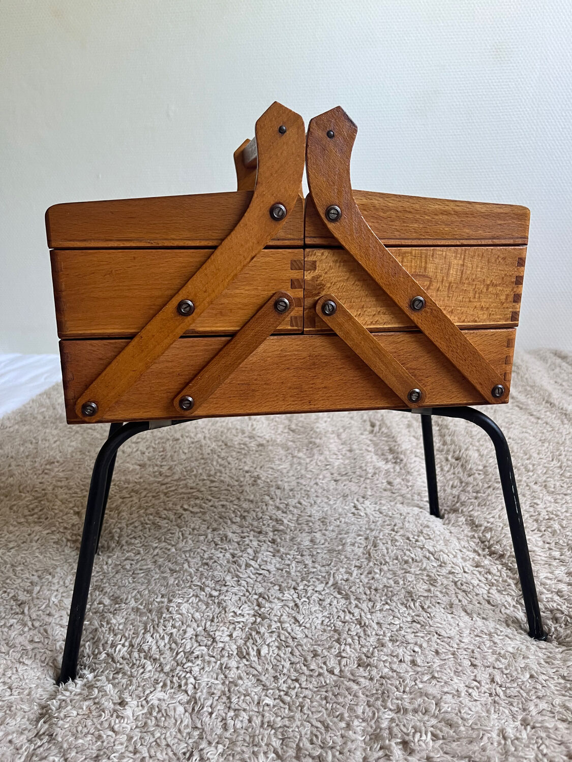 Compass worker wood and metal worker vintage sewing box