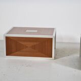 Pair of 70's aluminum and mahogany coffee/sofa end tables