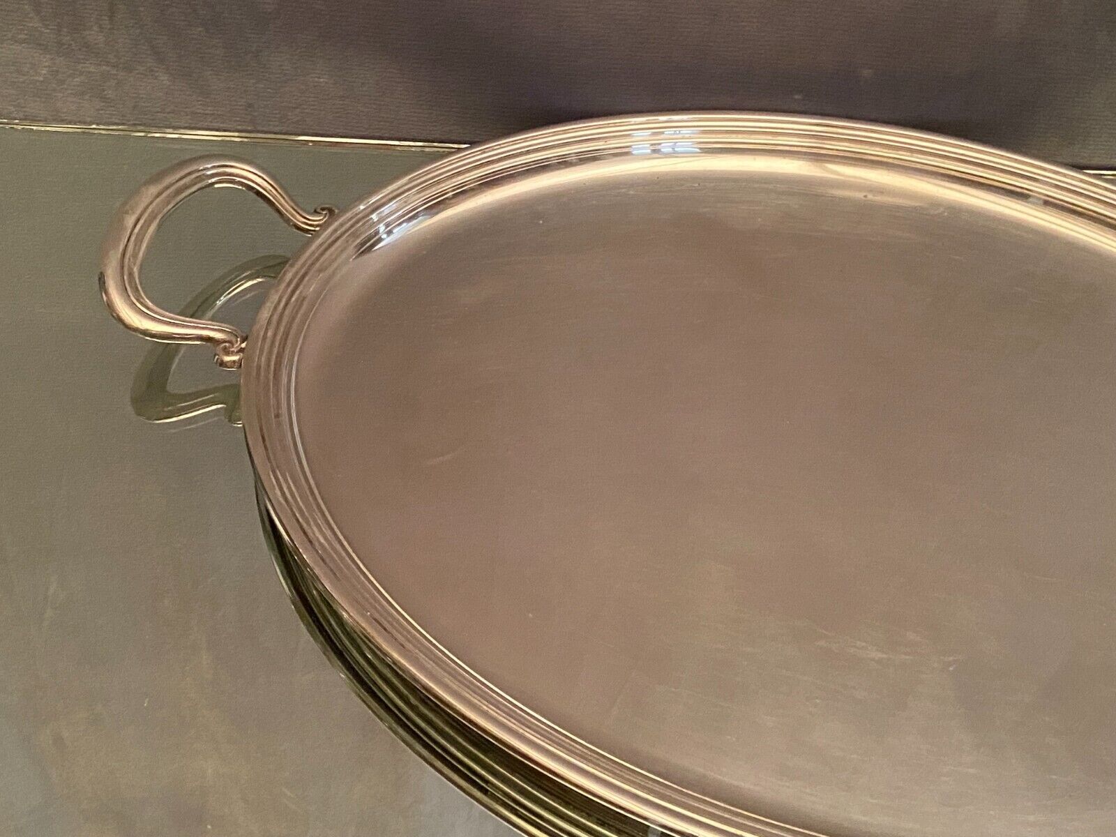 Tray with oval handles in the silver metal Louis-Philippe style