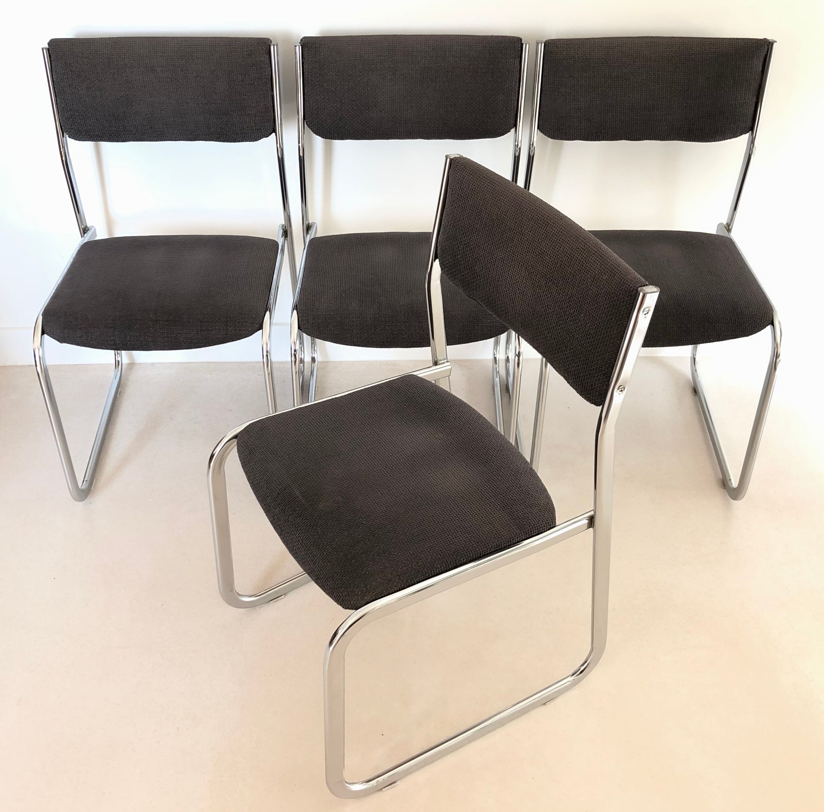 Chrome chair in gray fabric, Italy 1970s