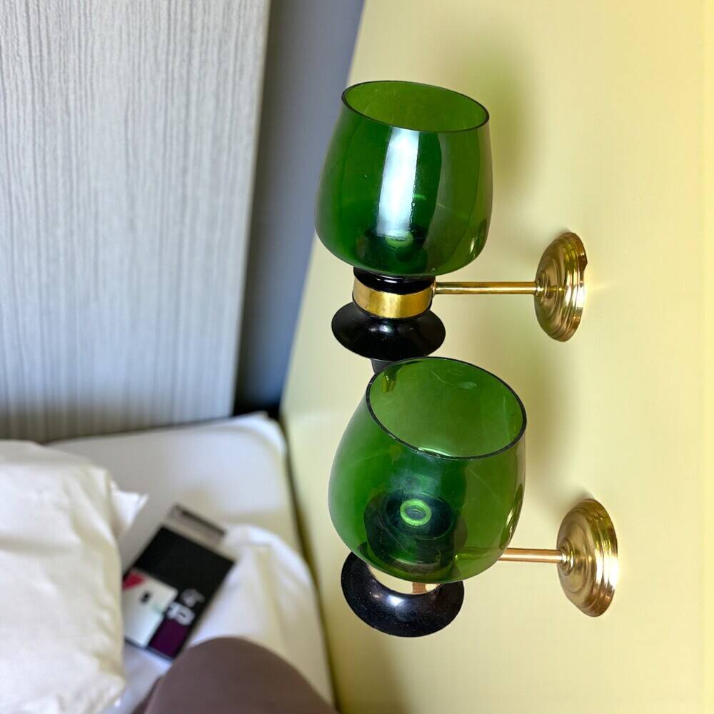 Pair Rustic green glass wall sconce lamps