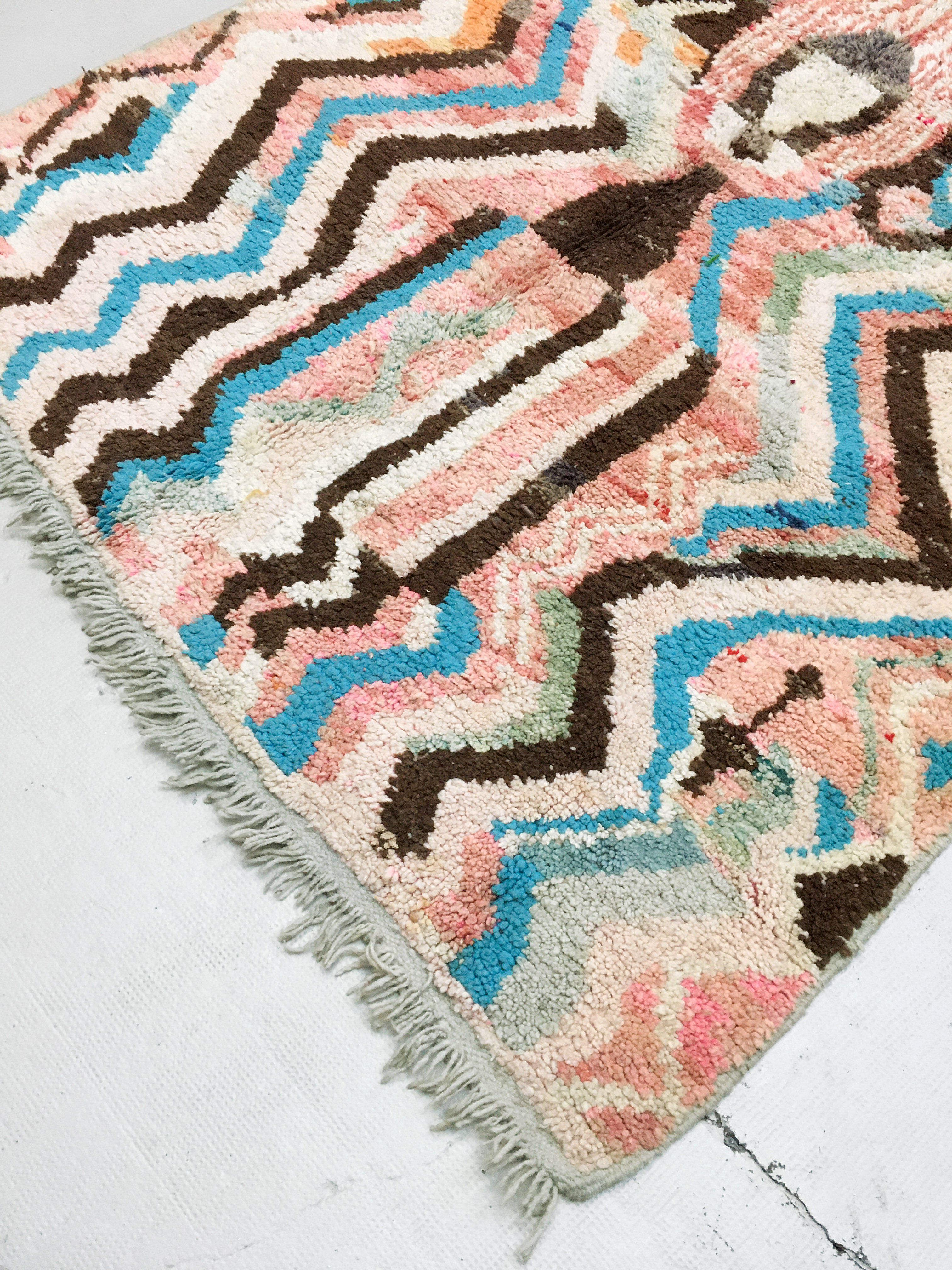 Moroccan Berber rug Boujaad ecru with colorful patterns 267x162cm