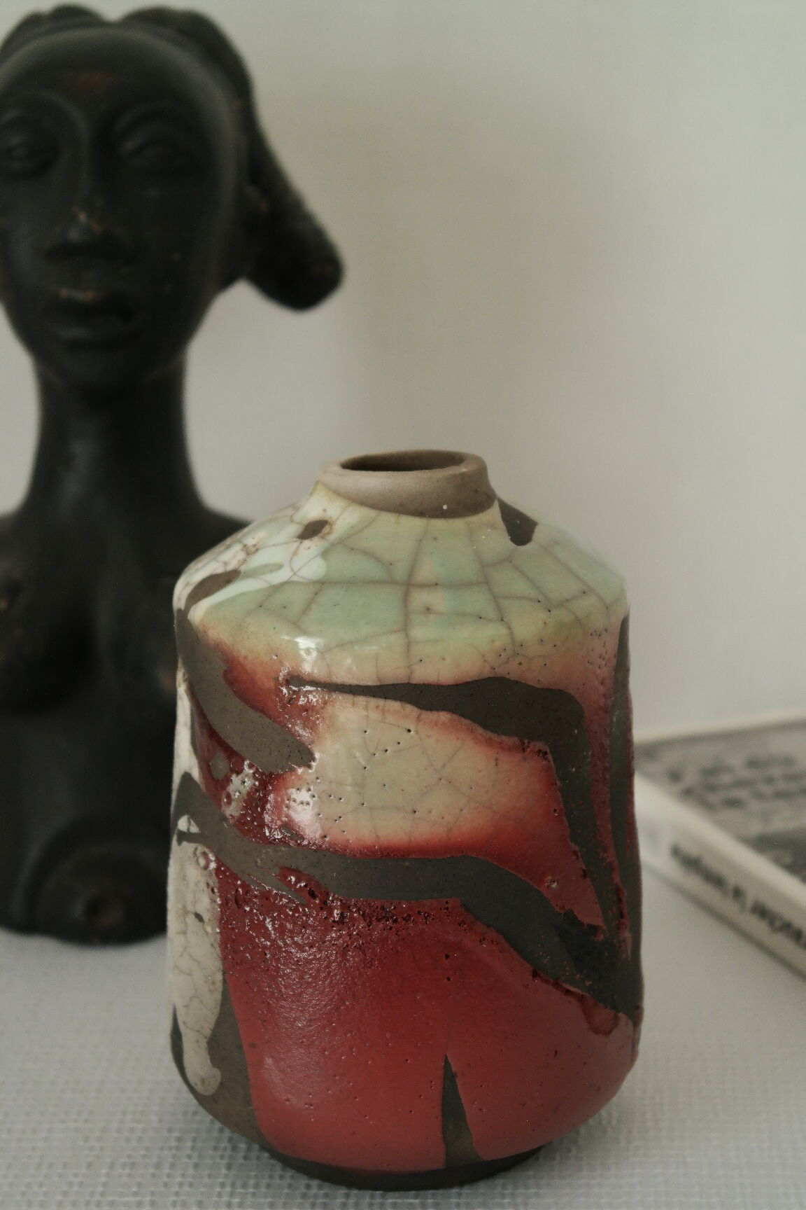 Polychrome raku vase