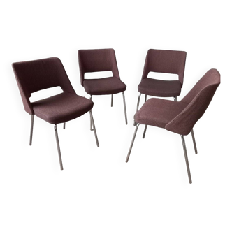 Set of 4 designer chairs from the 60s, chrome and fabrics