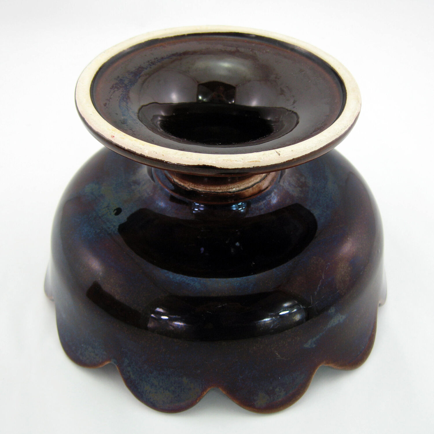 Brown and red ceramic fruit bowl Vallauris France, vintage 70s