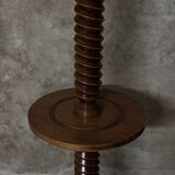 Neo-rustic floor lamp in turned wood in the style of Charles Dudouyt