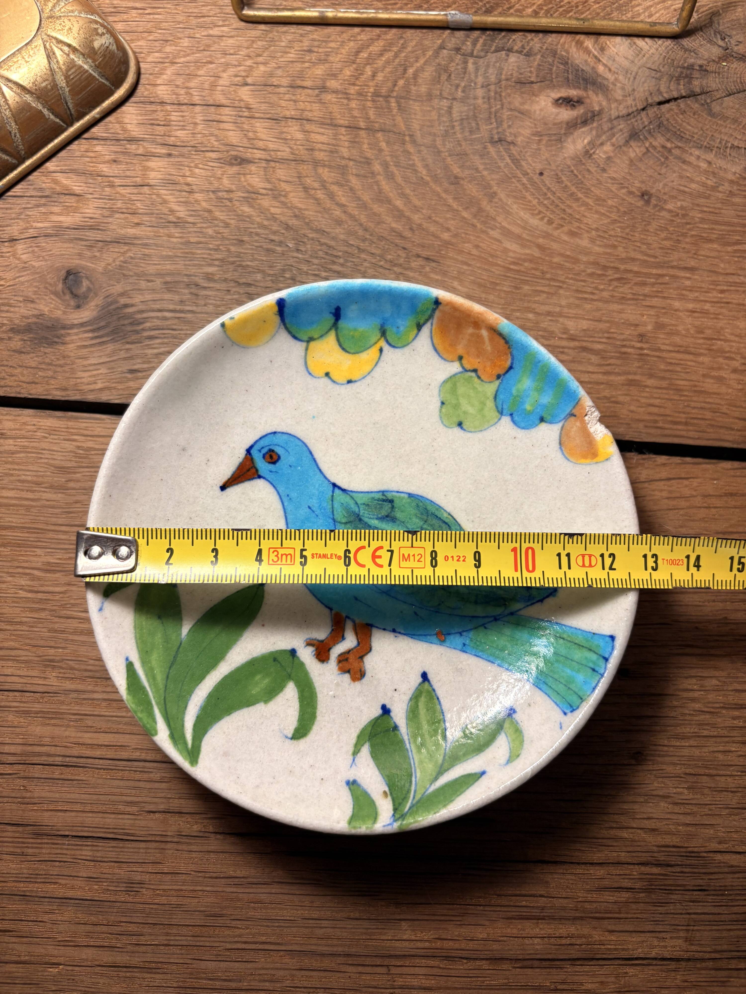 Handcrafted ceramic plate – bird design – signed