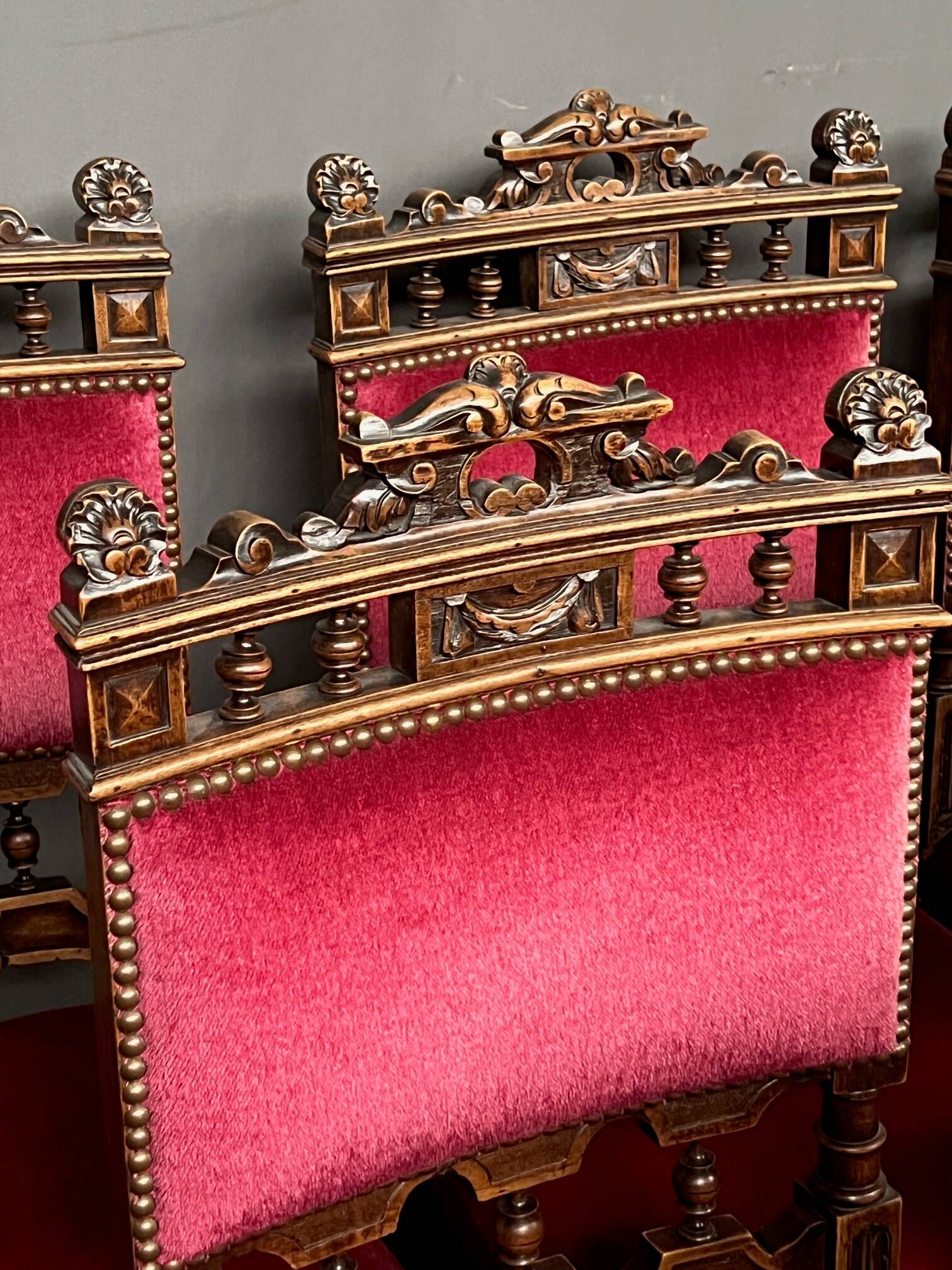 Set of six Renaissance style chairs.